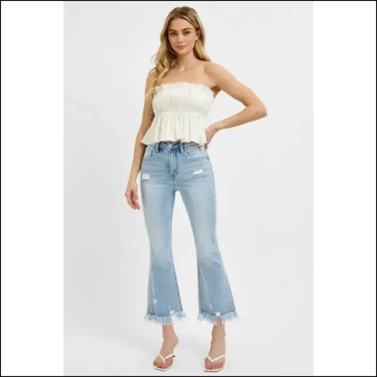 Flare Up your Style with Needful Things Distressed Cropped Jeans 🎉 - on Sale Worldwide Shipping