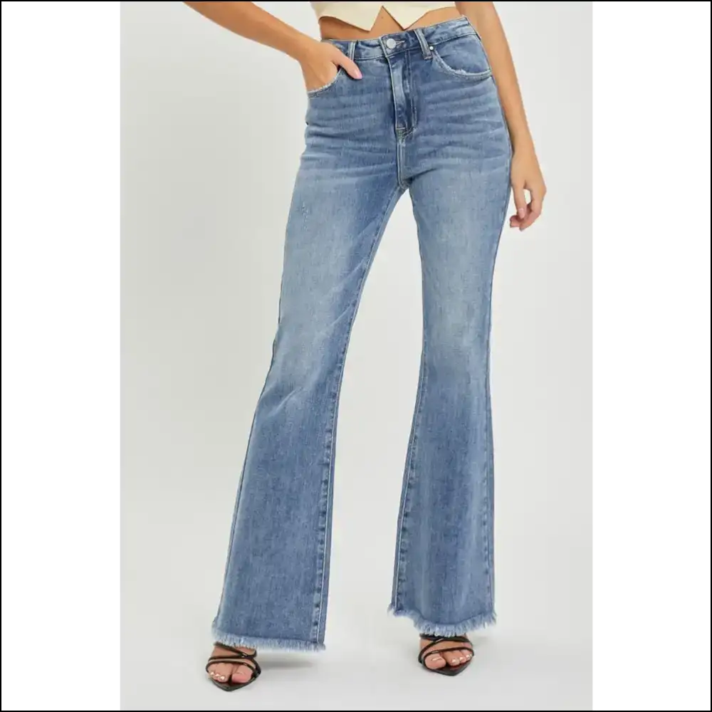 Flare Up your Style with Needful Things High Waist Raw Hem Jeans 💃✨ - Blue / 3xl - on Sale Worldwide Shipping