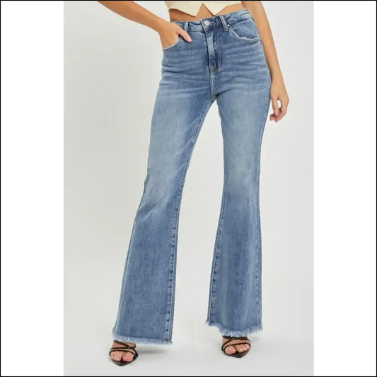 Flare Up your Style with Needful Things High Waist Raw Hem Jeans 💃✨ - Blue / 3xl - on Sale Worldwide Shipping