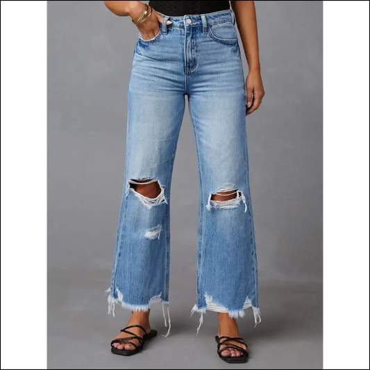 Flaunt it Don’t Taunt It: Needful Things Distressed Raw Hem Jeans! 👖✨ - Light Blue / Xl - Jeans on Sale Worldwide Shipping