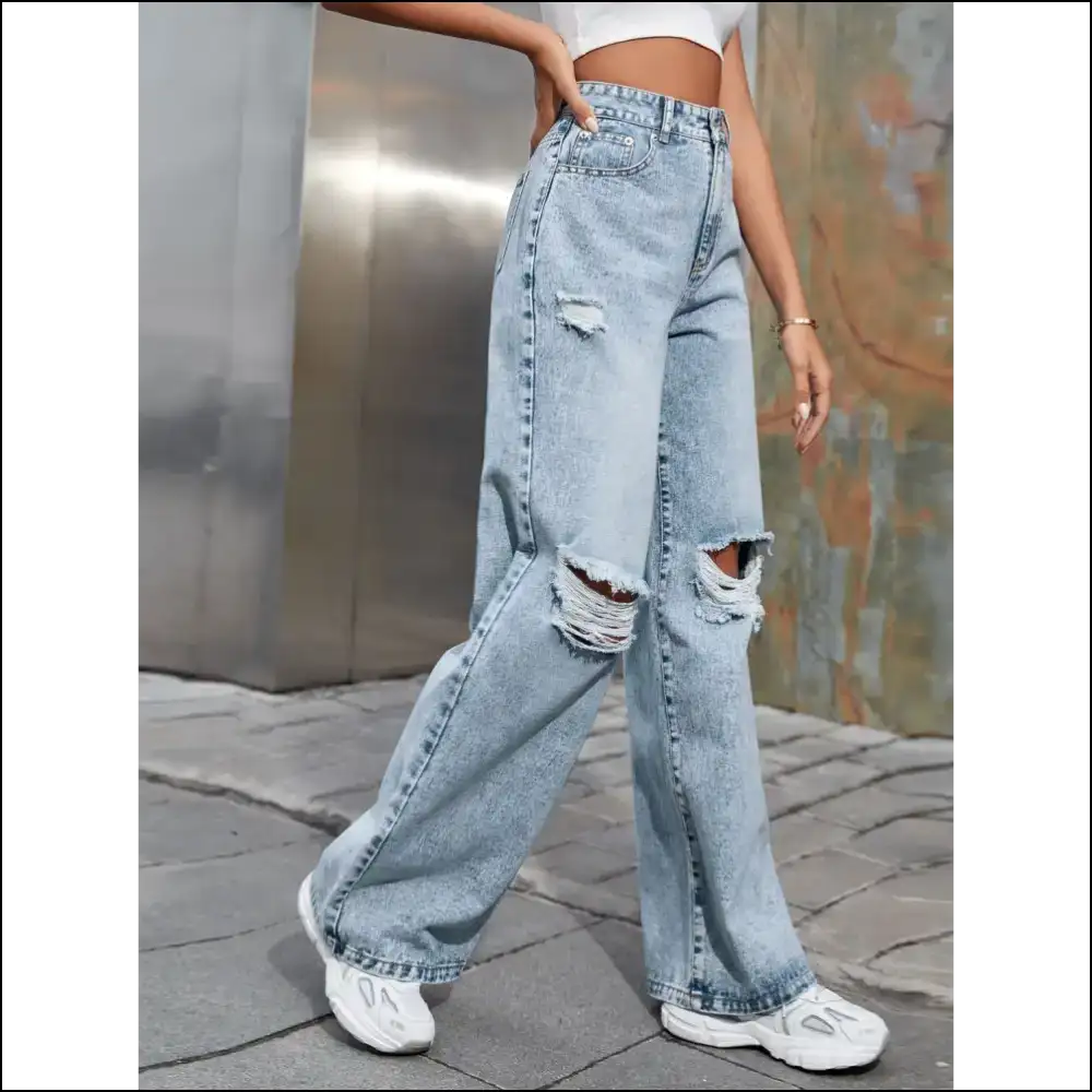 Flaunt your Fabulous Self in Chic Distressed Wide Leg Jeans at Needful Things! 😎✨ - on Sale Worldwide Shipping
