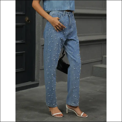Flaunt your Fabulousness in Needful Things Pearl Detail Straight Jeans! 😍👖 - Jeans on Sale Worldwide Shipping