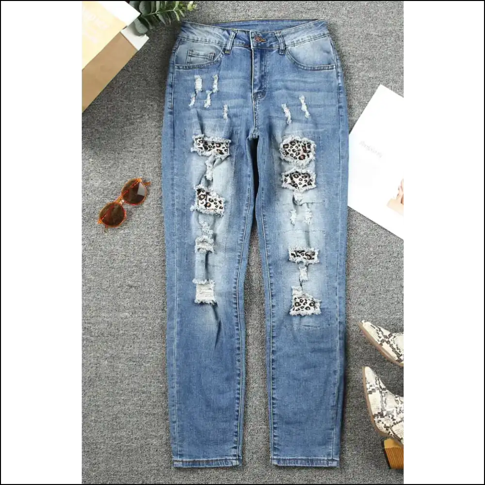 Flaunt your Inner Wild Child in Leopard Distressed Pocketed Jeans 🐆💥 - on Sale Worldwide Shipping
