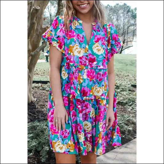 Flirty Green Floral Dress: I’m a Plant! 🪴 Needful Things - s - Short Dresses on Sale Worldwide Shipping