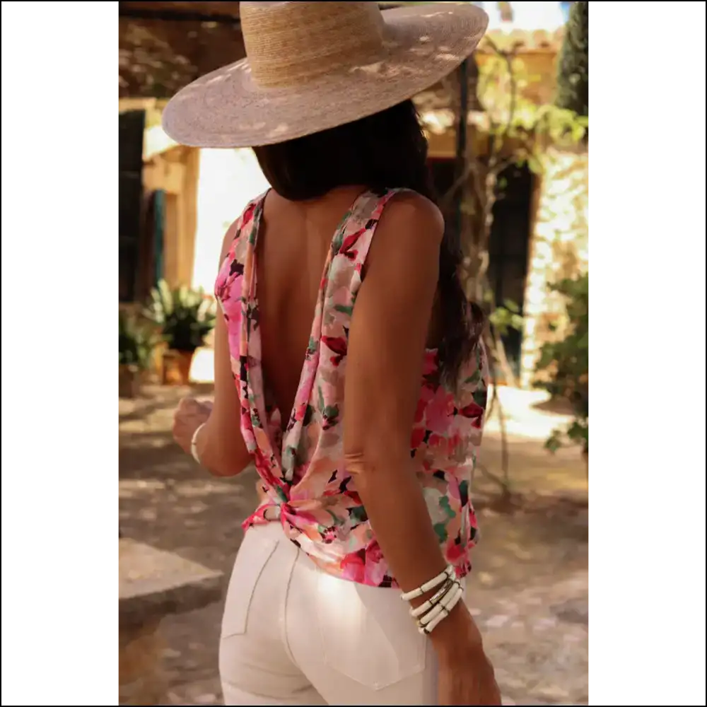 Flirty Pink Floral Backless Tank: Warning May Cause Whiplash! Needful Things 😉 - Tank Tops on Sale Worldwide Shipping