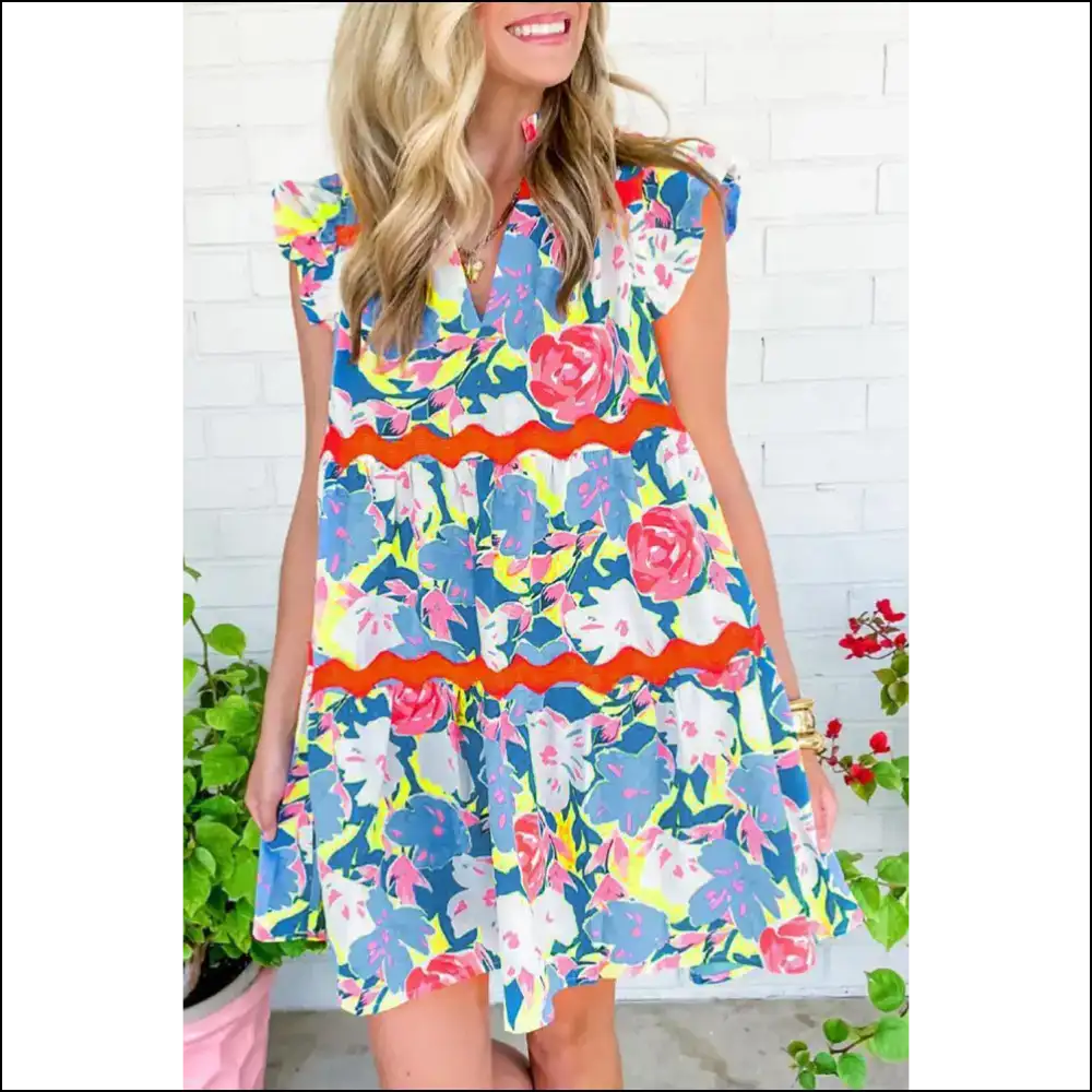 Flirty Pink Floral Dress: for when You’re Feeling Extra 🌸 - Sky Blue / s - Short Dresses on Sale Worldwide Shipping