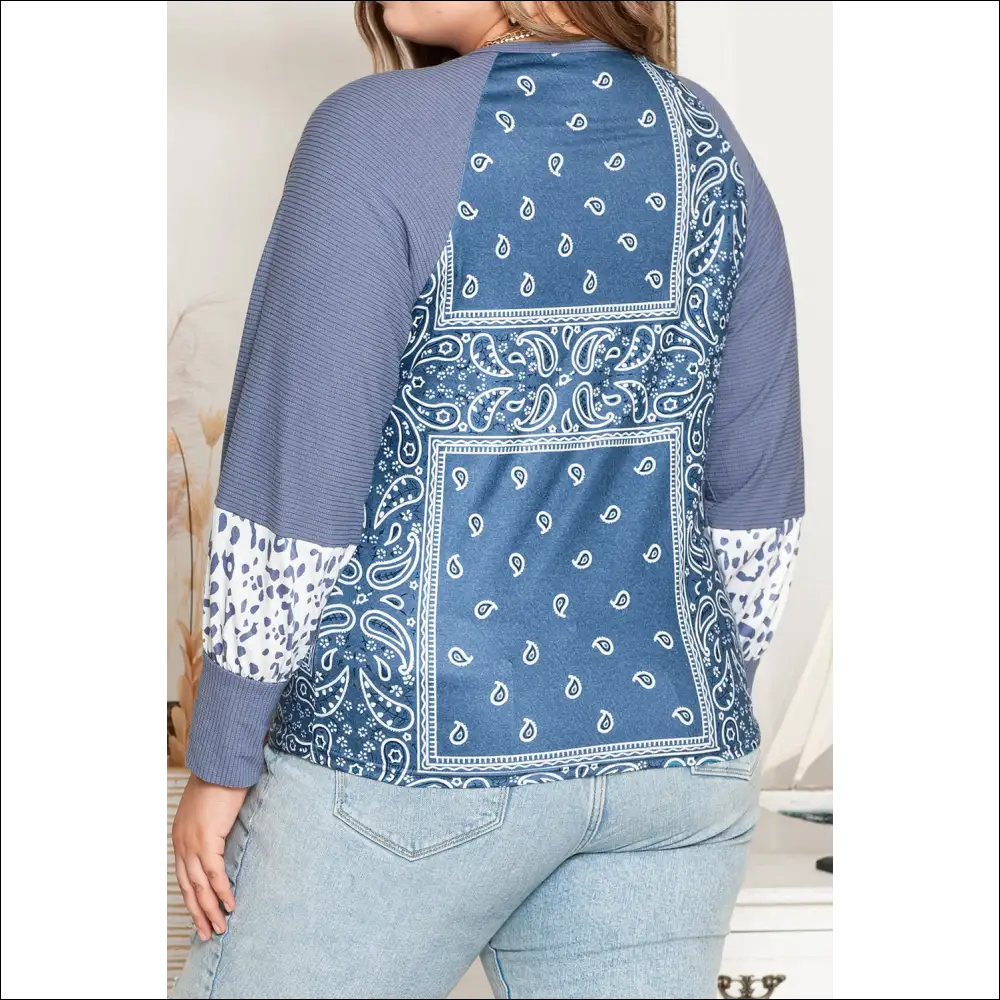 Flirty Plus Size V-neck Printed Raglan Sleeve Blouse - Blouses on Sale Worldwide Shipping