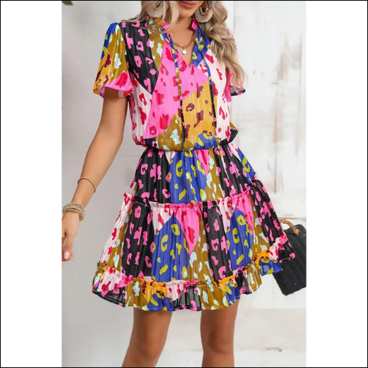 Flirty Rose Leopard Mini Dress: Dress Like you Owe the Devil Money 😈 - s - Short Dresses on Sale Worldwide Shipping