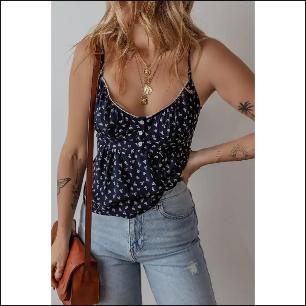 Floral Blue Spaghetti Strap Cami: Needful Things Goddess Gear 💙 - Camisoles Tank Tops on Sale Worldwide Shipping