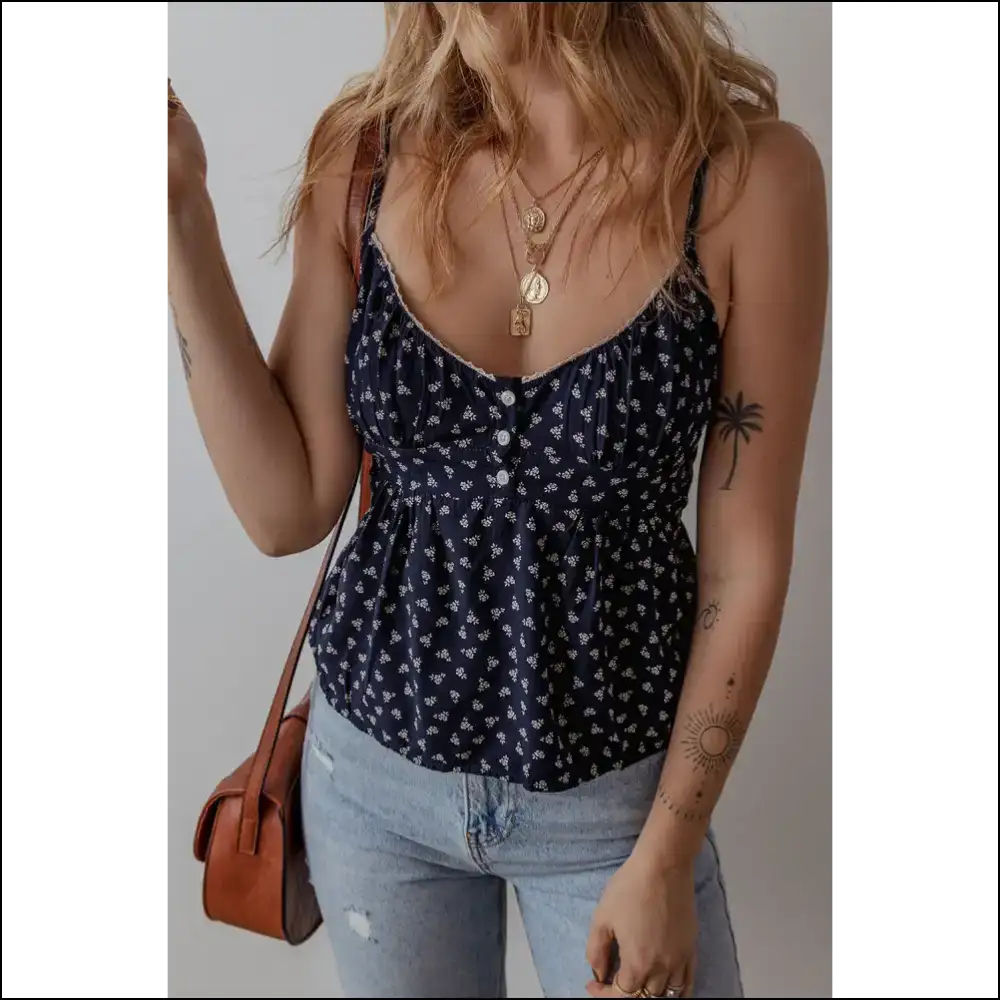 Floral Blue Spaghetti Strap Cami: Needful Things Goddess Gear 💙 - Camisoles Tank Tops on Sale Worldwide Shipping