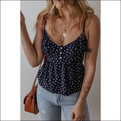 Floral Blue Spaghetti Strap Cami: Needful Things Goddess Gear 💙 - Camisoles Tank Tops on Sale Worldwide Shipping
