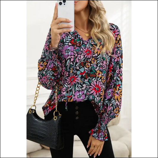 Floral Boho Tie v Neck: so Fabulous it Hurts Needful Things 🌺 - Multicolor / s - Blouses on Sale Worldwide Shipping