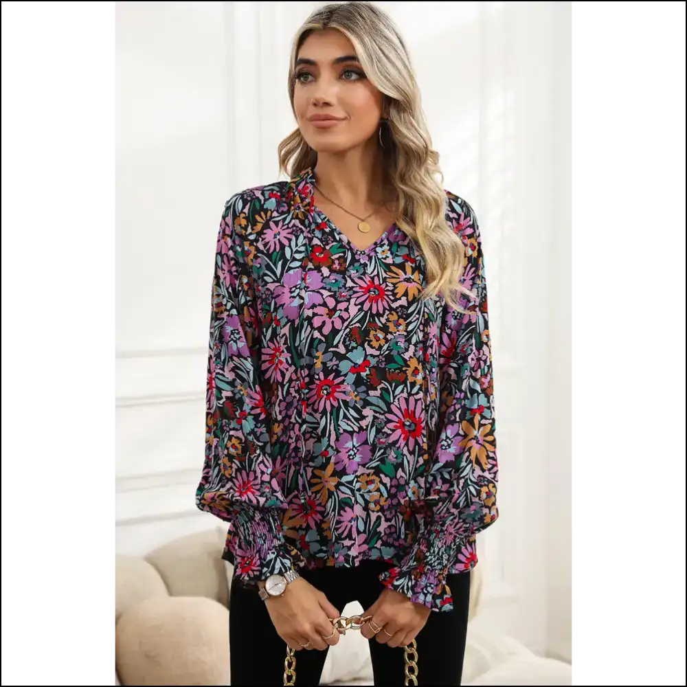 Floral Boho Tie v Neck: so Fabulous it Hurts Needful Things 🌺 - Blouses on Sale Worldwide Shipping