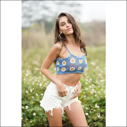 Floral Crochet Cropped Cami - Embrace your Inner Goddess - Tank Tops on Sale Worldwide Shipping