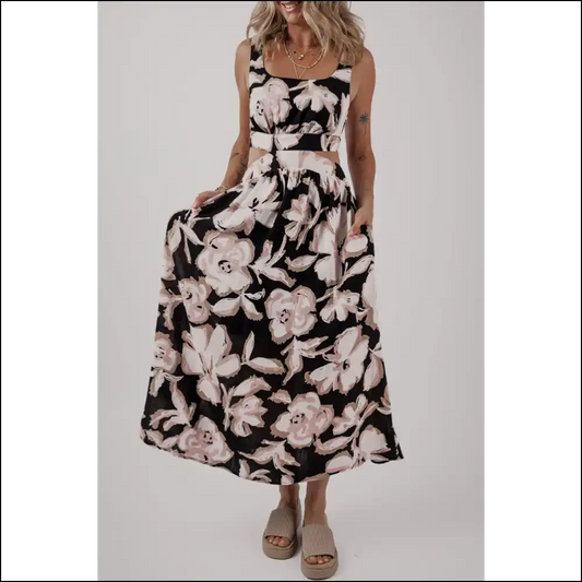Floral Elegance Black Maxi Dress: Sassy Dress - s - Dresses on Sale Worldwide Shipping