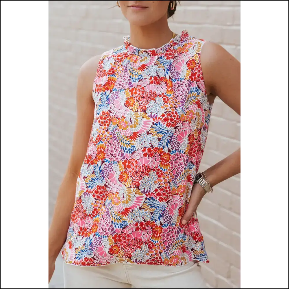 Floral Fantasy Sleeveless Casual Shirt: Arms out Blooms Out! 🌸 Needful Things - Multicolor / s - Shirts Tank Tops on Sale Worldwide Shipping