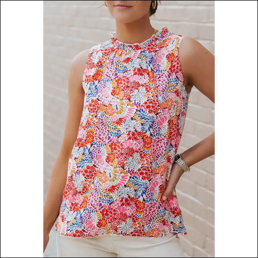 Floral Fantasy Sleeveless Casual Shirt: Arms out Blooms Out! 🌸 Needful Things - Multicolor / s - Shirts Tank Tops on Sale Worldwide Shipping