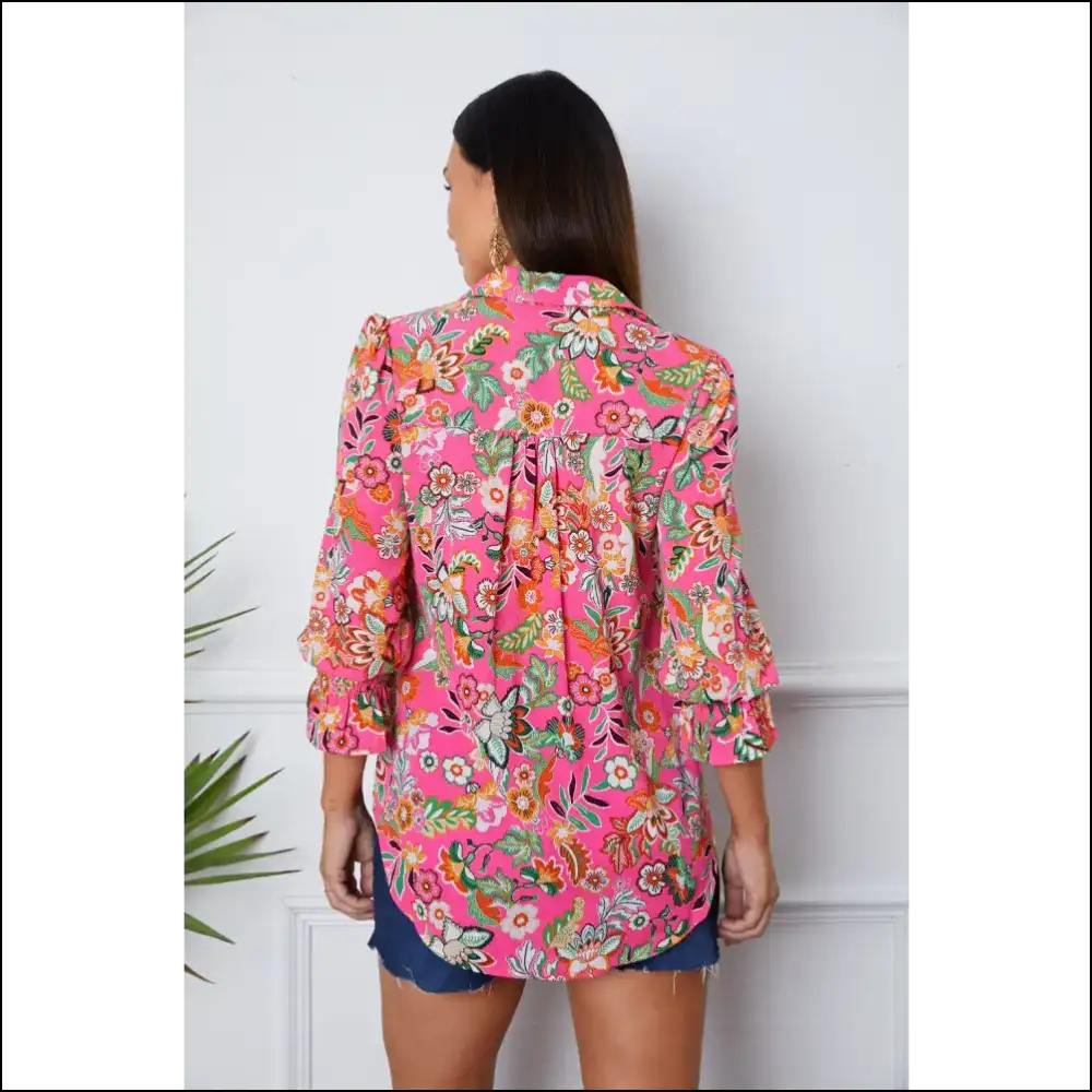 Floral Flounce Sleeve Button-up Shirt - Blouses on Sale Worldwide Shipping