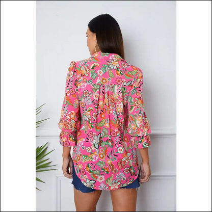 Floral Flounce Sleeve Button-up Shirt - Blouses on Sale Worldwide Shipping