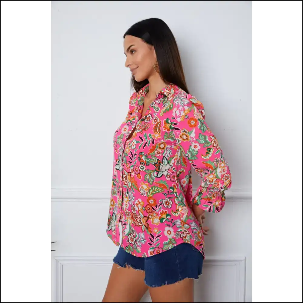 Floral Flounce Sleeve Button-up Shirt - Blouses on Sale Worldwide Shipping