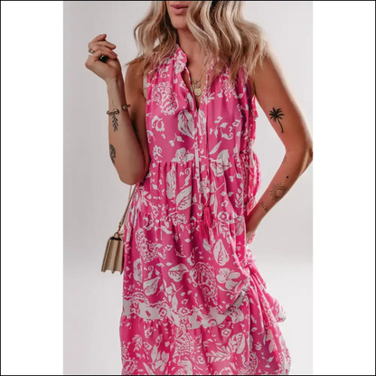 Floral Frenzy: Chic Rose Neck Midi Dress! Dresses on Sale Worldwide Shipping