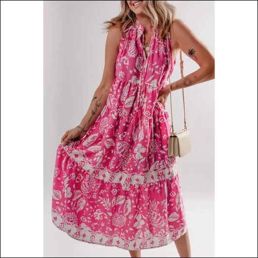 Floral Frenzy: Chic Rose Neck Midi Dress! s - Dresses on Sale Worldwide Shipping