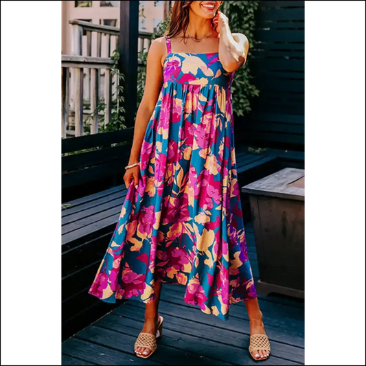 Floral High Waist Dress: so Long Pants! 👋 Needful Things - Dark Blue / s - Maxi Dresses on Sale Worldwide Shipping