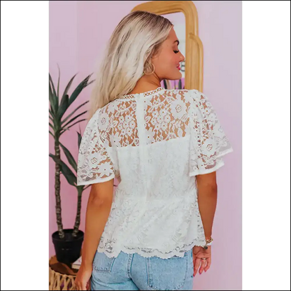 Floral Lace Peplum Blouse so Fancy it Should Pay Rent - Blouses on Sale Worldwide Shipping