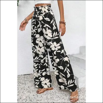 Floral Pants: so Comfy You’ll Forget You’re Wearing Clothes. Smocked Frill Waist Magic! - Black / s - Pants on Sale Worldwide Shipping