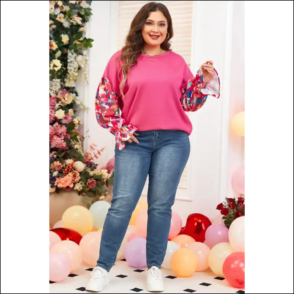 Floral Patchwork Flounce Sleeve: Needful Things Says ?Bloom!’ 🌸 - Plus Size Tops on Sale Worldwide Shipping