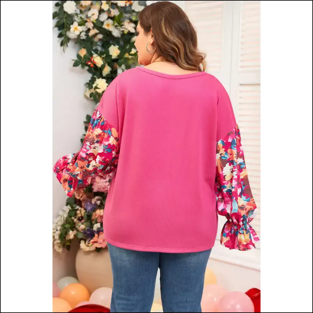 Floral Patchwork Flounce Sleeve: Needful Things Says ?Bloom!’ 🌸 - Plus Size Tops on Sale Worldwide Shipping