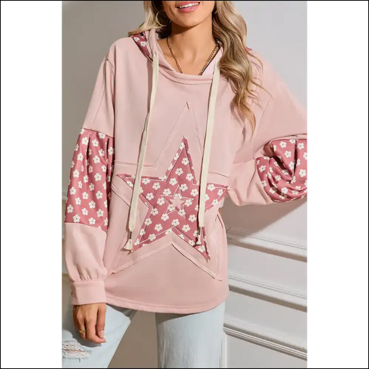 Floral Patchwork Star Hoodie: Cozy Cute Enough 💀 - Needful Things ✨ - Delicacy / s - Sweatshirts & Hoodies on Sale Worldwide Shipping