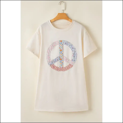 Floral Peace Sign Dress: Groovy Baby! (and Stretchy) ?️ - White / s - Short Dresses on Sale Worldwide Shipping