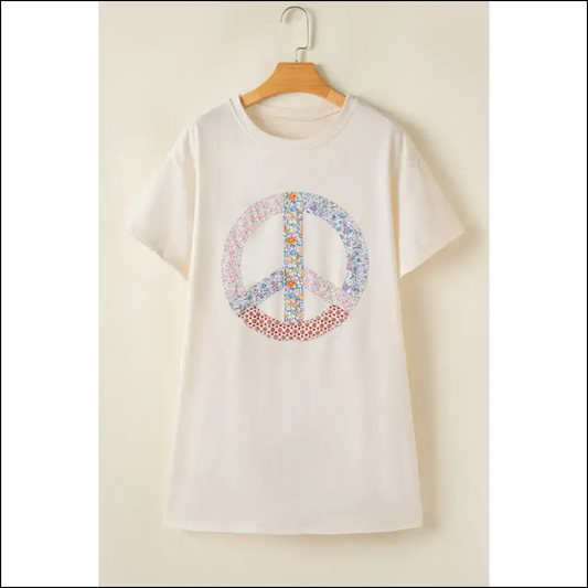 Floral Peace Sign Dress: Groovy Baby! (and Stretchy) ?️ - White / s - Short Dresses on Sale Worldwide Shipping