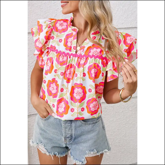 Floral Print Ruffle: Slay Queen! (needful Things) 👑 - Rose / s - Blouses on Sale Worldwide Shipping