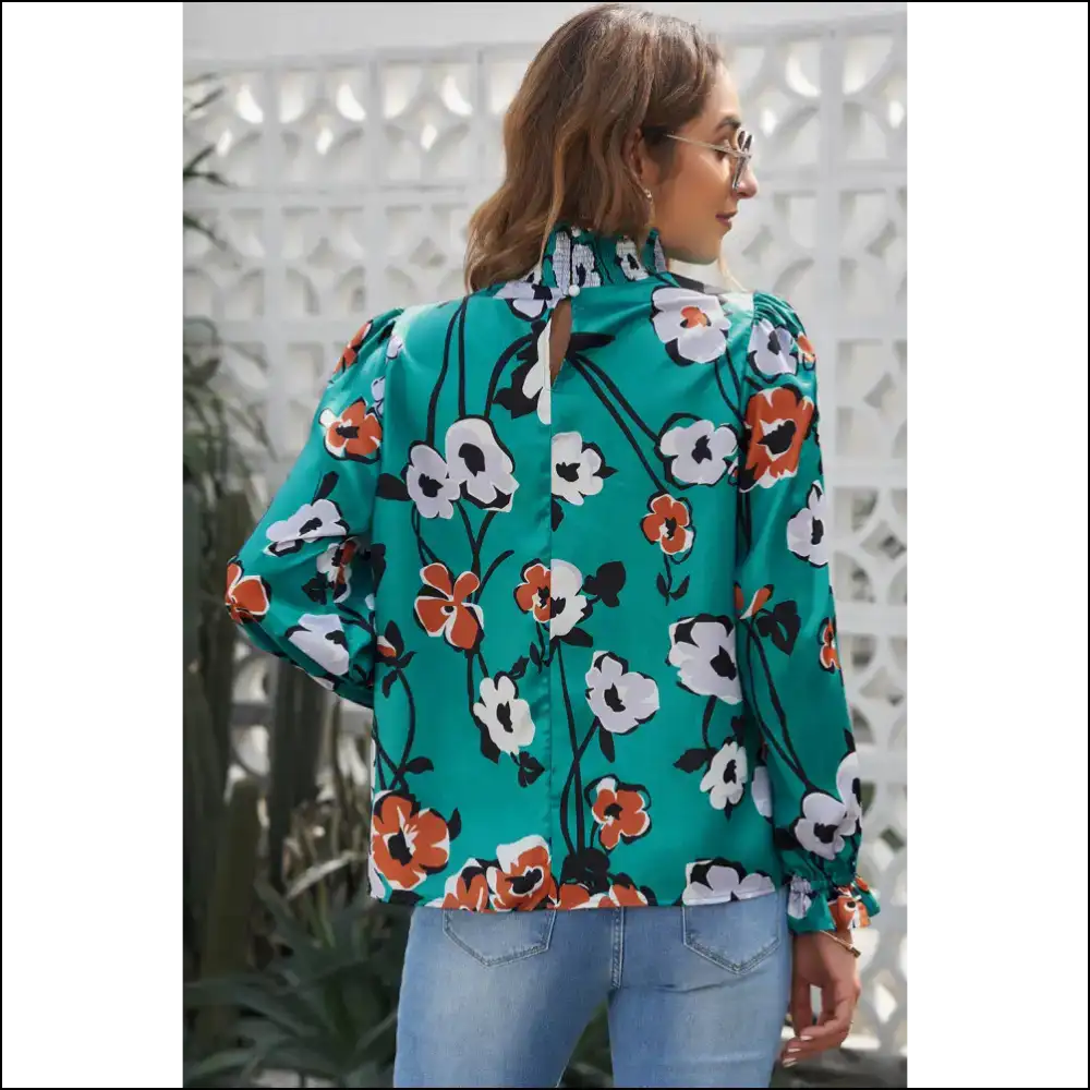 Floral Print Silk Blouse: Mock Neck Majesty! 👑 (needful Things) - Blouses on Sale Worldwide Shipping