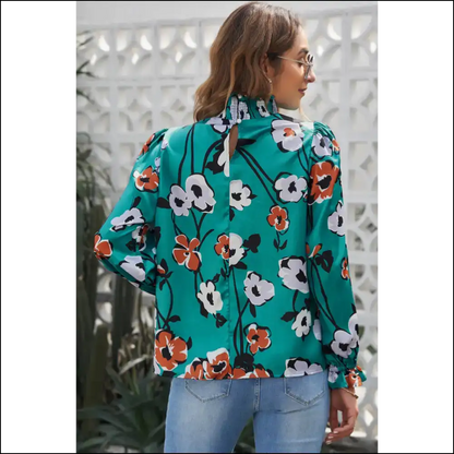 Floral Print Silk Blouse: Mock Neck Majesty! 👑 (needful Things) - Blouses on Sale Worldwide Shipping