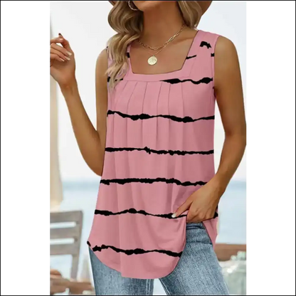 Floral Printed Square Neck Curved Hem Tank - Mauve / m - Tops on Sale Worldwide Shipping