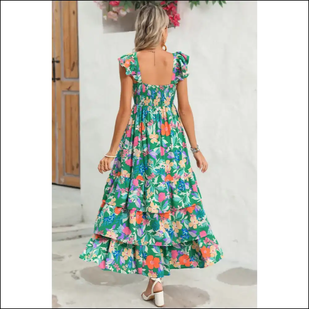 Floral Ruffle Maxi Dress: Piña Colada Perfection 🍹 - Dresses on Sale Worldwide Shipping