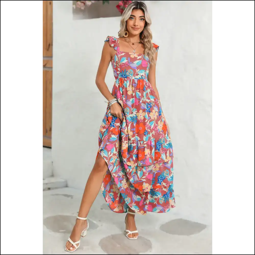 Floral Ruffle Maxi Dress: Piña Colada Perfection 🍹 - Dresses on Sale Worldwide Shipping