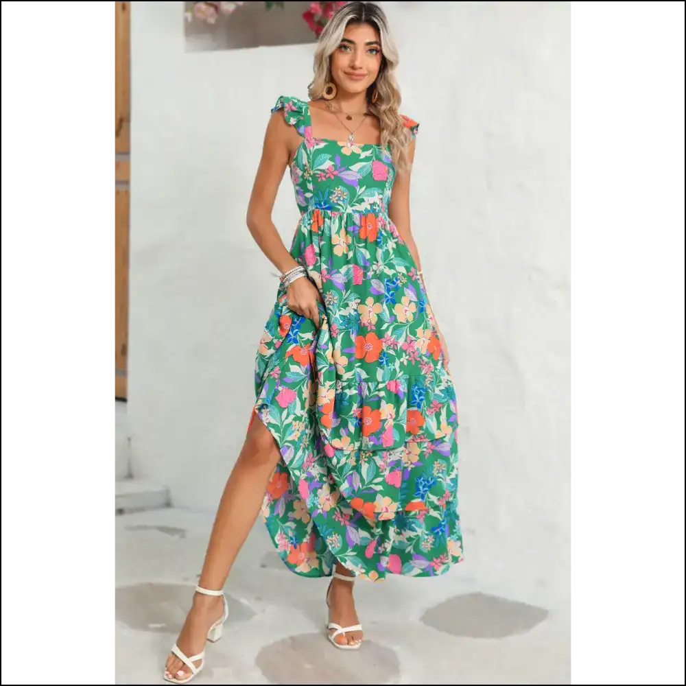 Floral Ruffle Maxi Dress: Piña Colada Perfection 🍹 - Dresses on Sale Worldwide Shipping