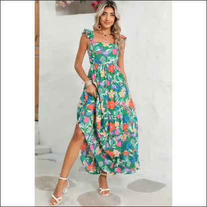 Floral Ruffle Maxi Dress: Piña Colada Perfection 🍹 - Dresses on Sale Worldwide Shipping