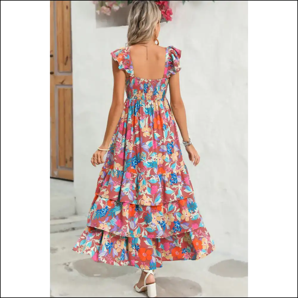 Floral Ruffle Maxi Dress: Piña Colada Perfection 🍹 - Dresses on Sale Worldwide Shipping