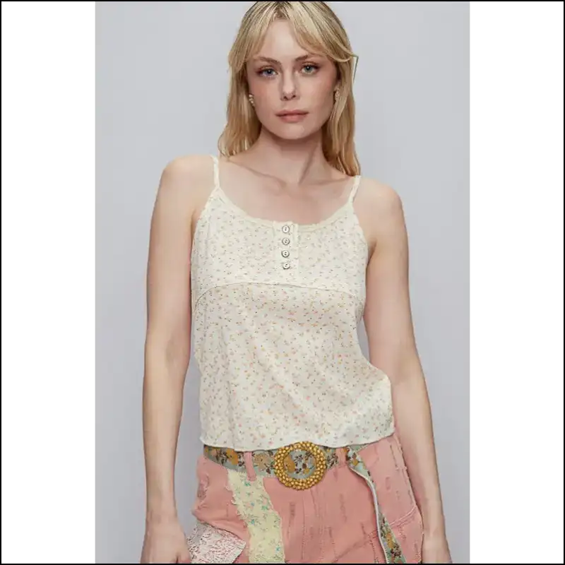 Floral Scoop Neck Cami with Adjustable Straps - Tank Tops on Sale Worldwide Shipping