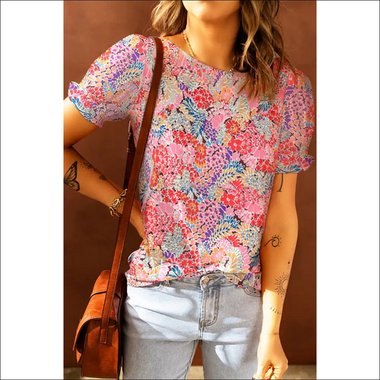 Playful Floral Flounce Sleeve Blouse - Blouses on Sale Worldwide Shipping