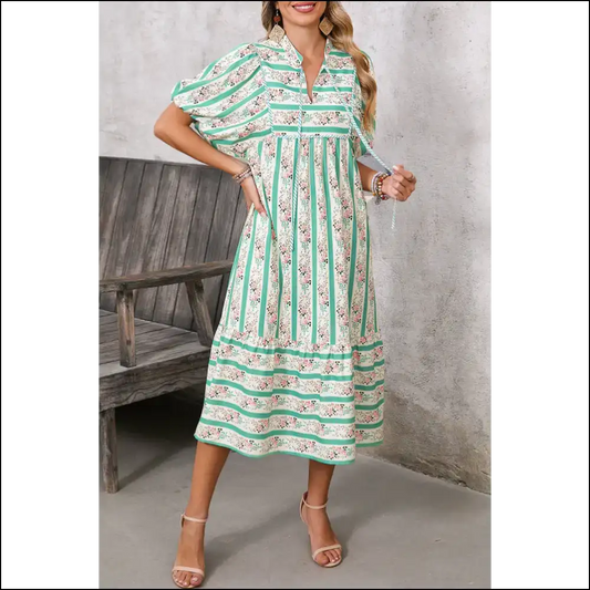 Floral Striped Tie Dress: Needful Things Fab! 💀💐🌈 - Multicolour / s - Midi Dresses on Sale Worldwide Shipping