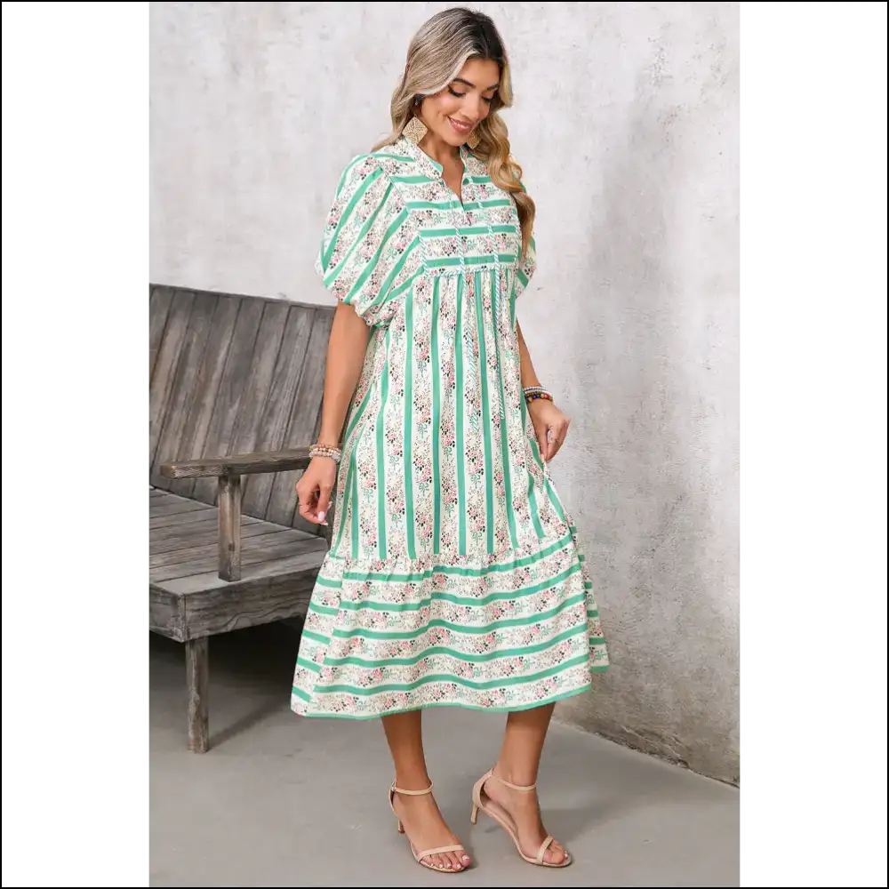 Floral Striped Tie Dress: Needful Things Fab! 💀💐🌈 - Midi Dresses on Sale Worldwide Shipping