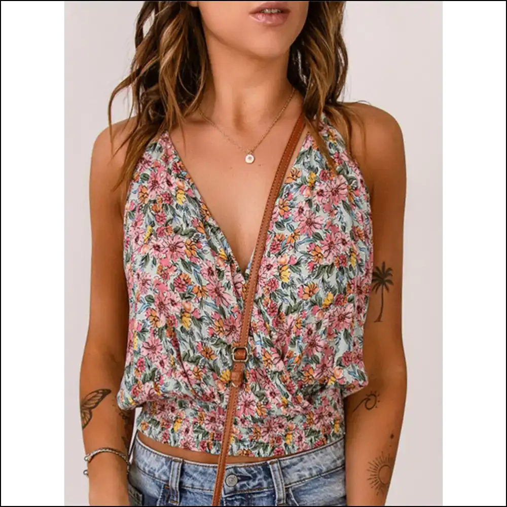 Floral Surplice Cami: for when you Want to Look Cute and Steal the Show! 🌸✨ - Xl - Tank Tops on Sale Worldwide Shipping