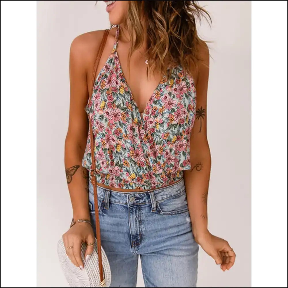 Floral Surplice Cami: for when you Want to Look Cute and Steal the Show! 🌸✨ - Tank Tops on Sale Worldwide Shipping