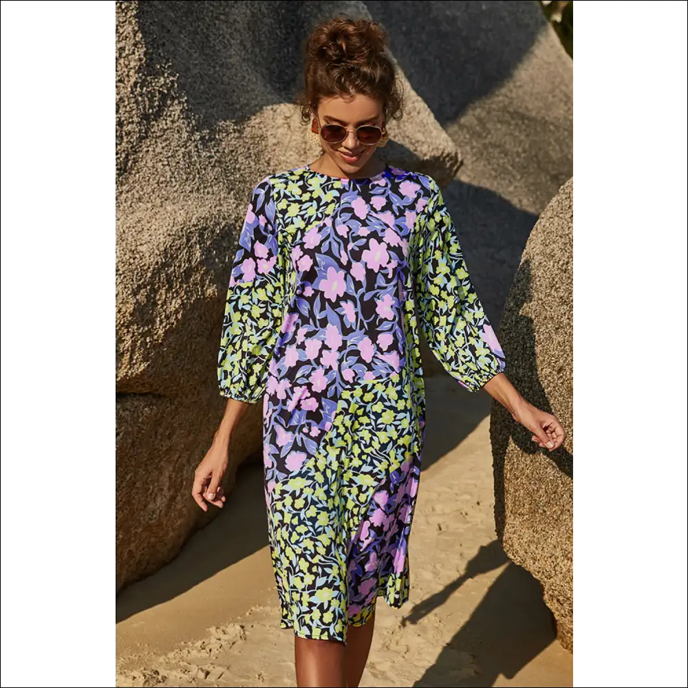 Floral Three Quarter Sleeve Dress - Chic & Stylish - Dresses on Sale Worldwide Shipping